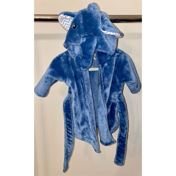 Little Treasures Chevron Elephant Plush Bathrobe in Blue 0-9 Months - Picture 2 of 7